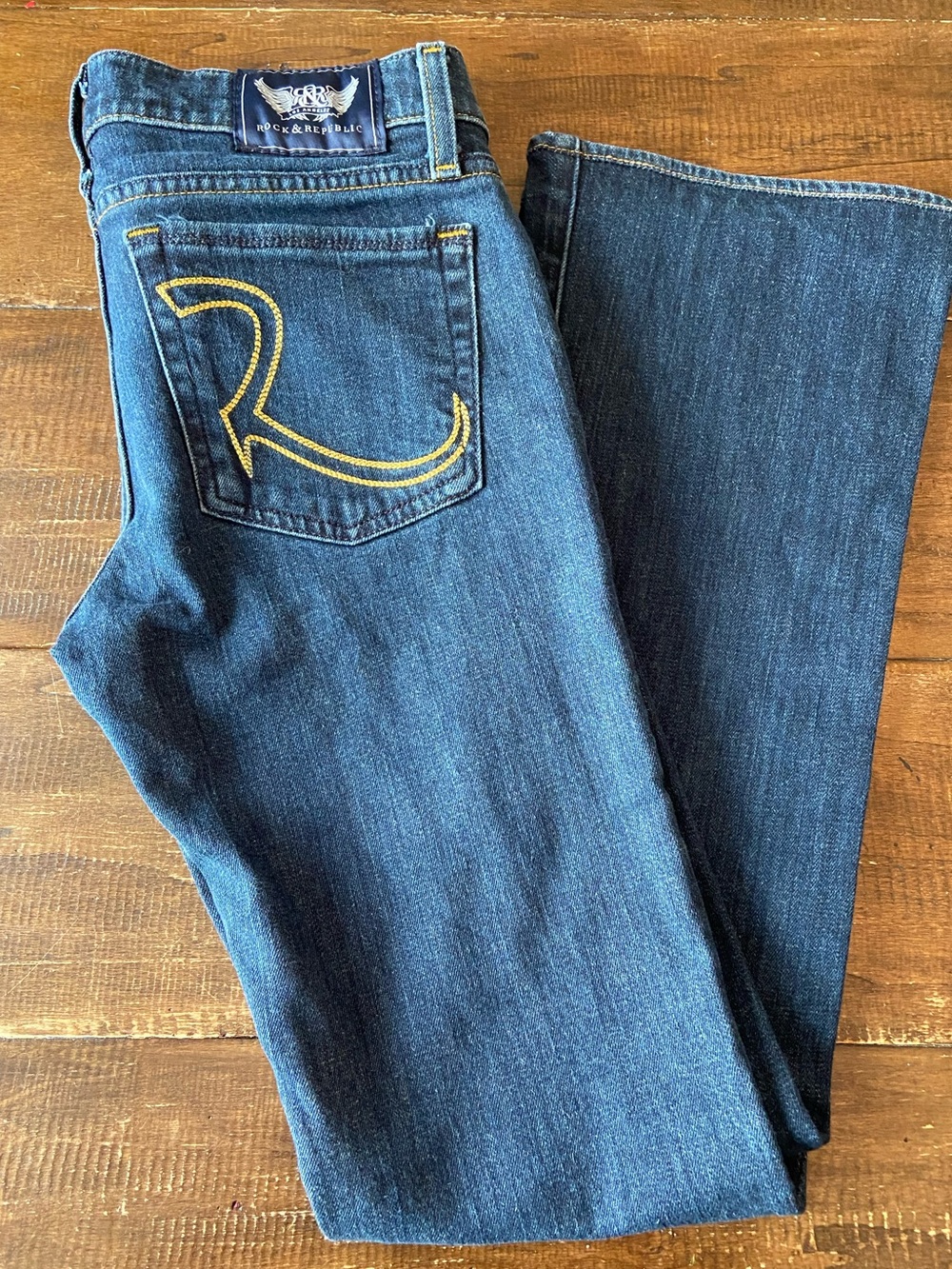 Rock & Republic Indigo Denim Jeans with Yellow Stitching